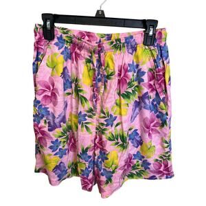 Vintage 90's Erika & Co Elastic Waist Pink Floral Casual Cotton Shorts Large